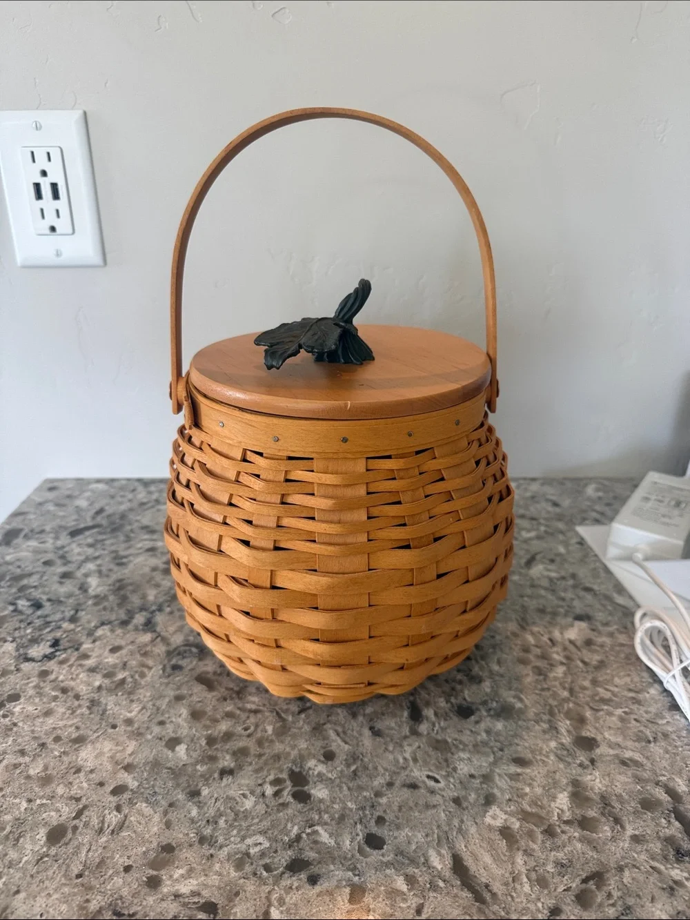 Longaberger Rare Pumpkin-Accent Basket with plastic insert & pumpkin print liner